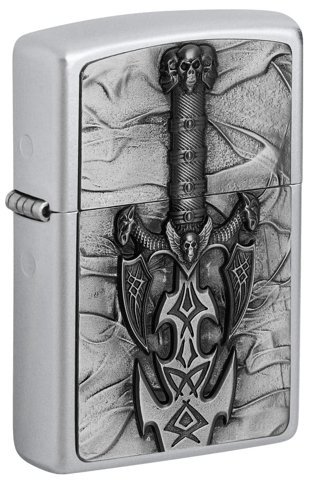ZIPPO – Dark Side Sword - Satin Chrome – Sturmfeuerzeug, nachfüllbar, in hochwertiger Geschenkbox Edelstahloptik