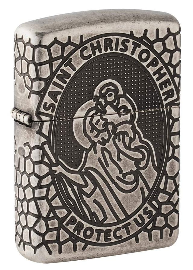 Zippo 49160 Armor St. Christophorus Taschenfeuerzeug, Metall Heiliger Christophorus, Antik-Silber Einheitsgröße