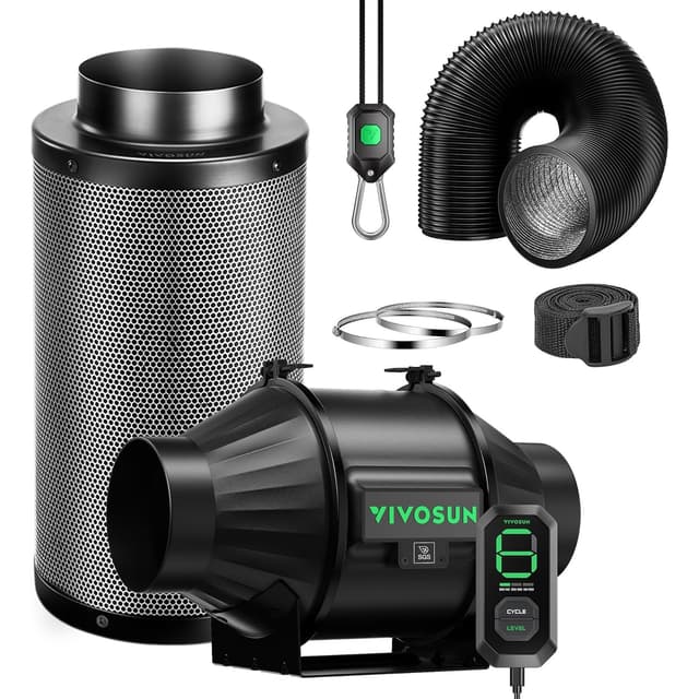 VIVOSUN Abluftset Rohrventilator 100mm Abluftventilator 357m³/h mit E12-Geschwindigkeitsregler Kohlefilter & 240cm Luftkanal AeroZesh T4 Abluftset Kühl- und Belüftungssystem für Growzelt Growbox 100mm Speed Controller