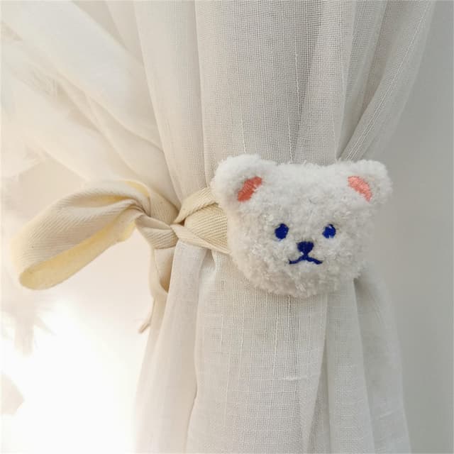 Herfair 2 Stück Vorhang Raffhalter Gardinenband, Niedlich Bär Blumen Gardinenclips Vorhanghalter, Gardinen Seil für Haus Kinderzimmer Deko (Bär-C)