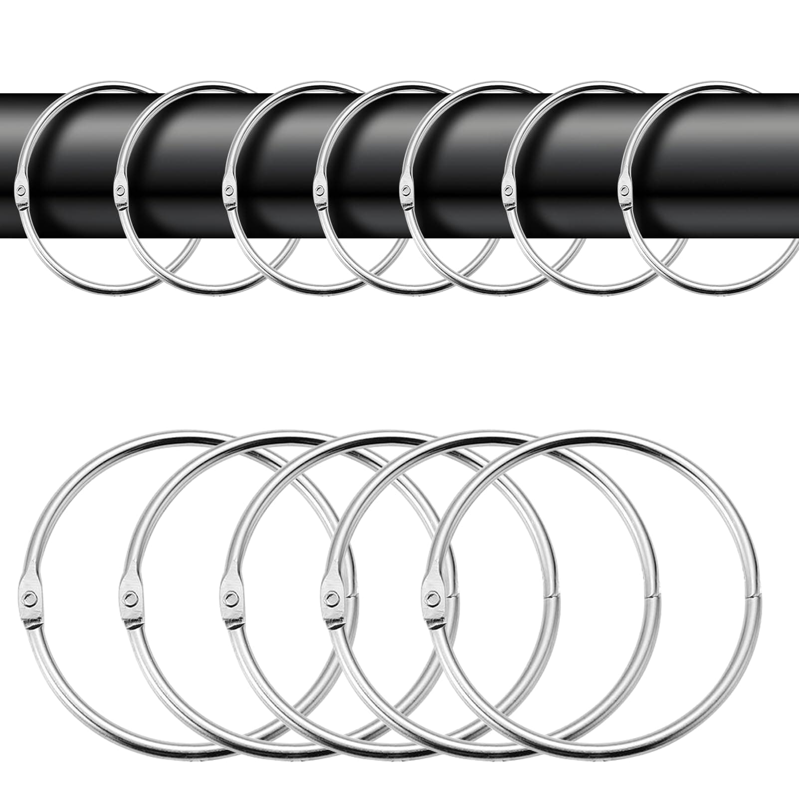 40 Stück gardinenringe zum öffnen, Rundringe Vorhang Clips, 50mm Gardinenringe, Vorhangringe für Vorhänge und Gardinenstangen-Silber 40yin