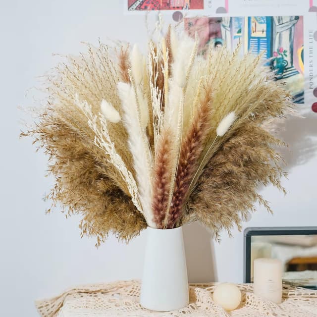 Natürliche Trockenblumen Pampasgras Deko,Getrocknete Pampasgrasdekoration,DIY Trockenblumenstrauß für Getrocknete Blumen Strauss,Boho Wohnzimmer-Schlafzimme (XML-016)