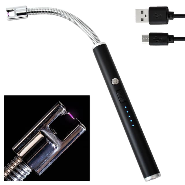 TOM Lichtbogen Stabfeuerzeug – 25,5 cm lang – Stab flexibel – langes elektrisches Feuerzeug – USB aufladbar – Electric Lichter im Set mit Kabel – windfestes Sturmfeuerzeug – Lichtbogen-Feuerzeug