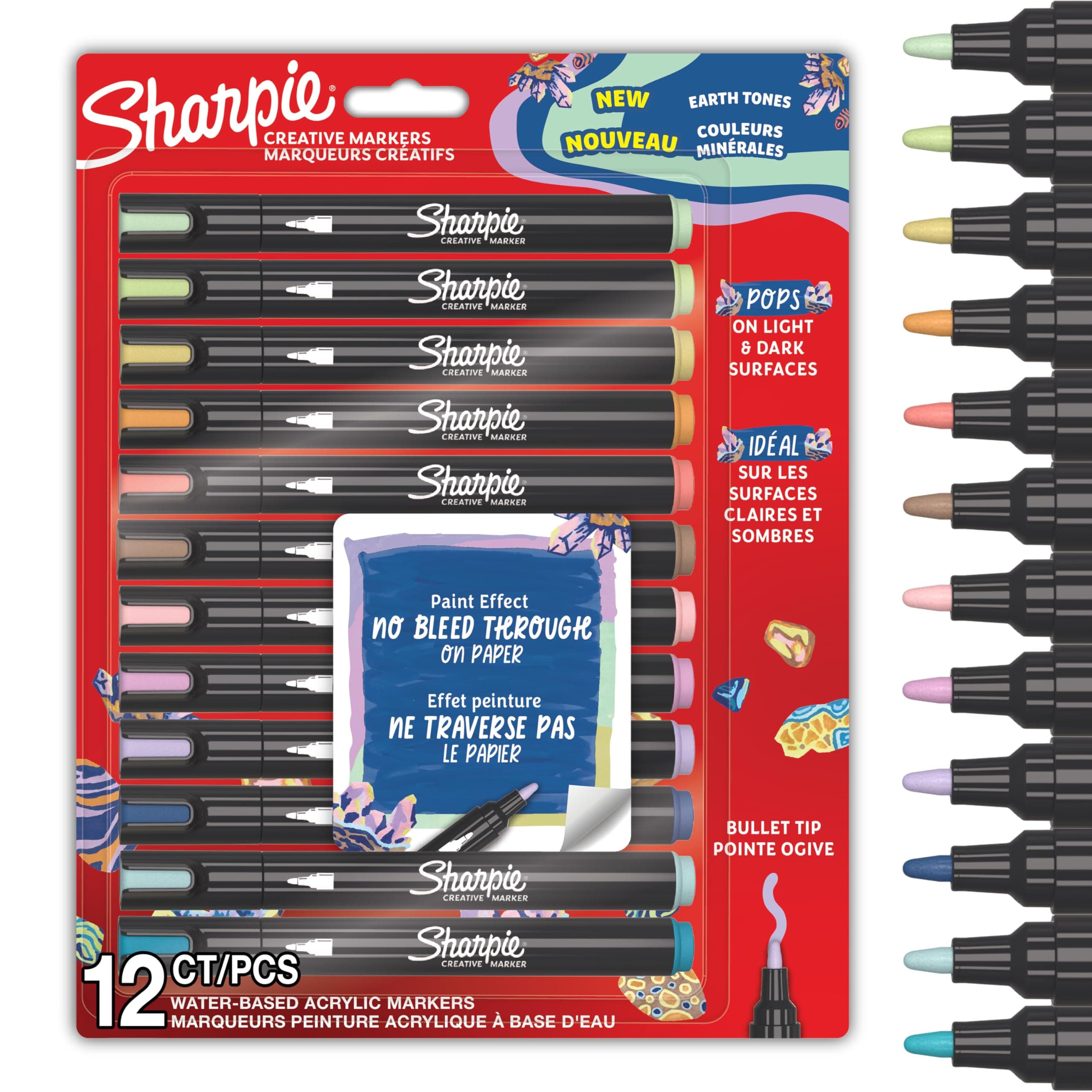 Sharpie Kreative Marker Acrylfarben Stifte | Erdtöne | Wasserbasierte Farbstifte | Kein Durchbluten, Schreibt auf den Meisten Oberflächen | Kugelspitze | Schul- & Lernmaterial | 12 Stück