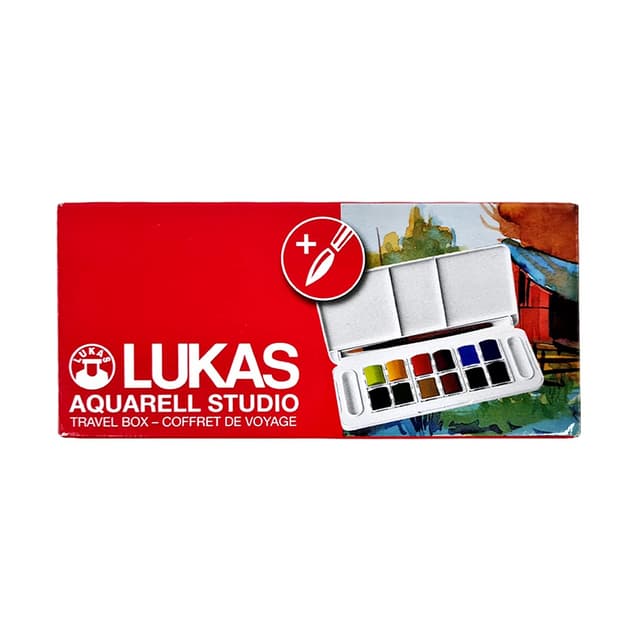 LUKAS AQUARELL STUDIO, Aquarellfarben in Premium-Qualität, Set mit 12 x 1/2-Aquarellnäpfchen in der praktischen Travelbox 1 Stück (1er Pack)