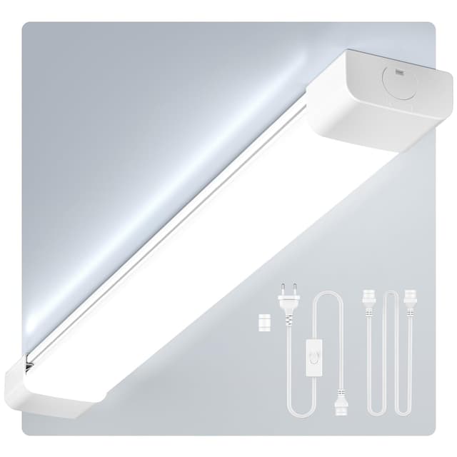 Amdelne LED Feuchtraumleuchte 60cm 18W, Kalteweiß 6000K Deckenleuchte Flach, 2000LM LED Leuchtstoffröhre, Wasserfest IP65 Feuchtraumlampe Werkstattlampe Kellerleuchte für Büro Lager Garage Keller 60cm Kalteweiß 6000k