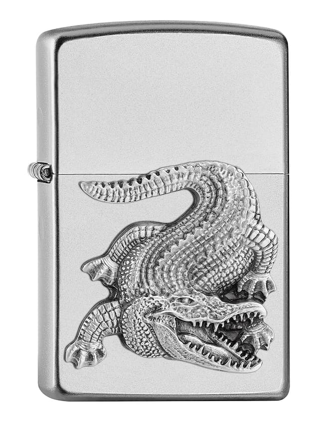 Zippo - Croco,Mini Emblem - Satin Chrome - Sturmfeuerzeug, nachfüllbar, in hochwertiger Geschenkbox, 205-27383, Brushed Chrome, Einheitsgröße Satin Chrome - Crocodile