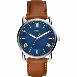 FOSSIL Copeland Watch for Men, Quartz Three-Hand Movement with Leather Strap Blau 42MM