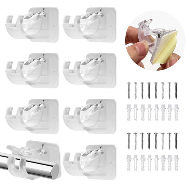 TAIANJI 8 Stück Selbstklebende Gardinenstange, Gardinenhaken Selbstklebend Handtuch Stangen Ohne Bohren Gardinen Stangen Haken, Kleben Wand mit Schrauben für Badezimmer, Küche Gardinenstange