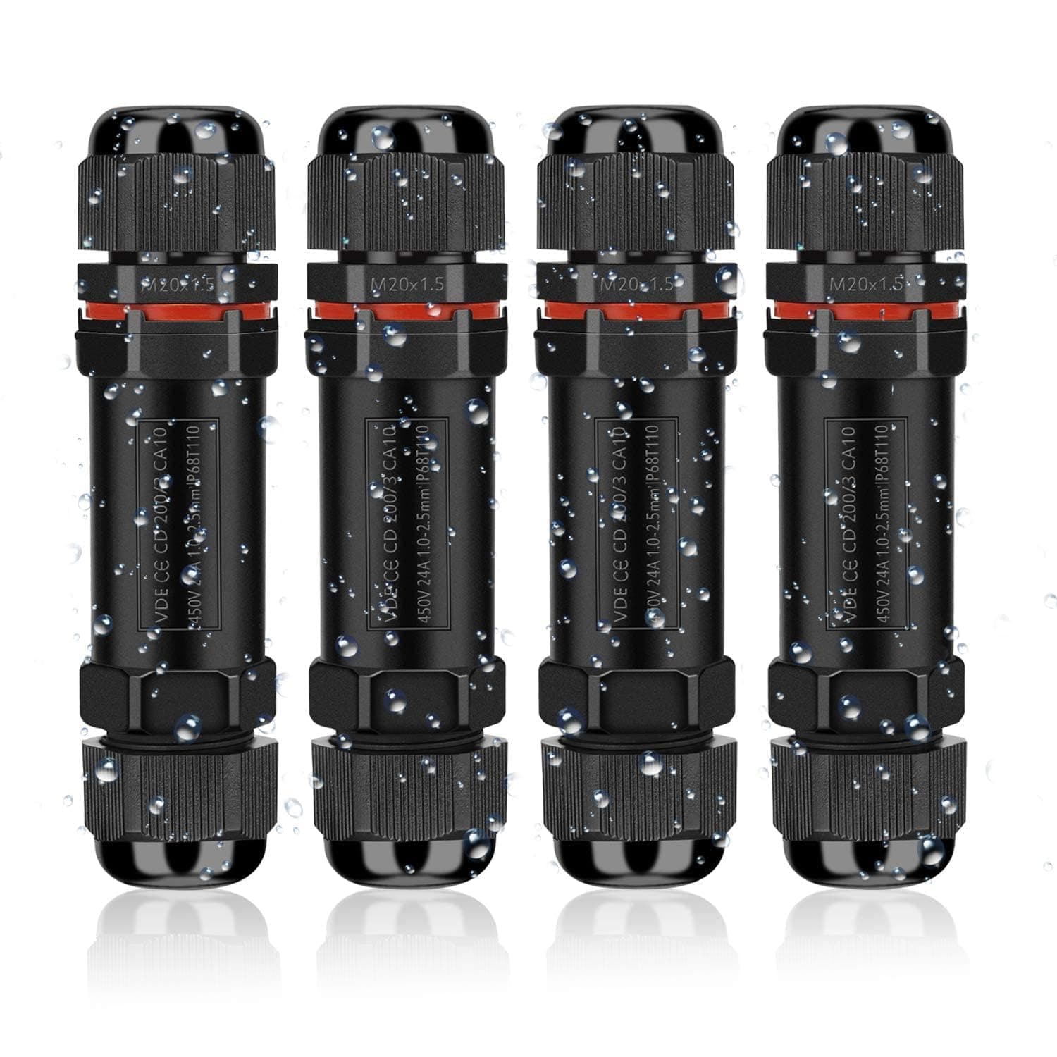 Kabelverbinder Wasserdicht IP68, Verbindungsmuffe Erdkabel Verbindungsbox 3-polig für Ø3-12 mm Kabeldurchmesser, Verteilerdose Abzweigdose Außen Wasserdicht, 4 Stück Schwarz