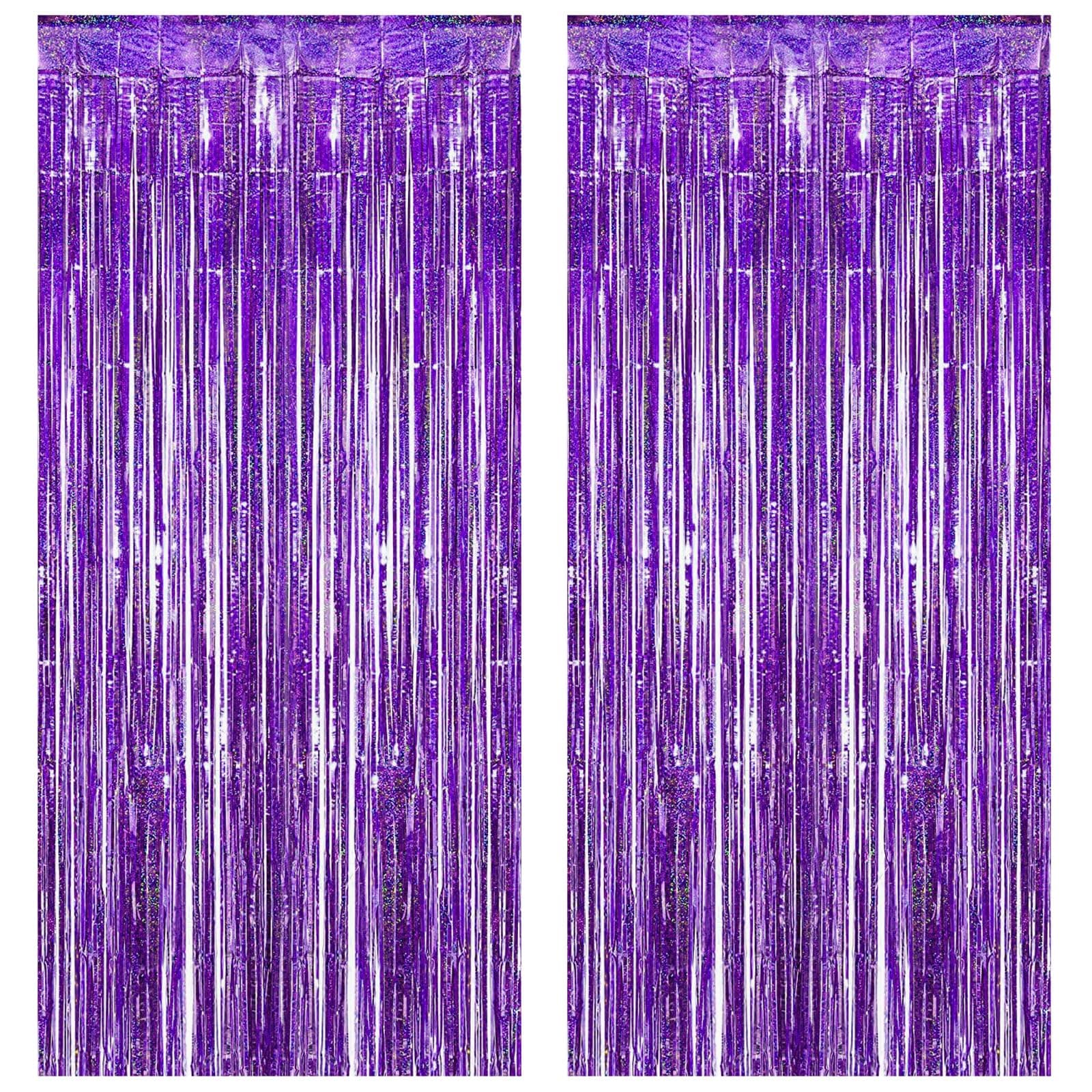 Torytoe Lametta Vorhang Lila Glitzer, 2 Stück Metallic Glitzervorhang Fringe 1 x 2m Glitzer Tinsel Curtain Lametta Vorhänge Folien Fransen Partydeko Hintergrund für Geburtstage Festivals Party Deko