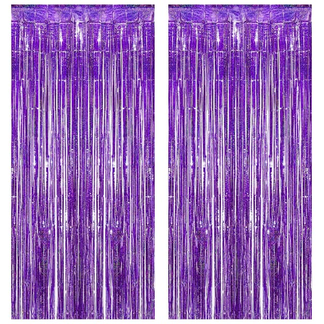 Torytoe Lametta Vorhang Lila Glitzer, 2 Stück Metallic Glitzervorhang Fringe 1 x 2m Glitzer Tinsel Curtain Lametta Vorhänge Folien Fransen Partydeko Hintergrund für Geburtstage Festivals Party Deko