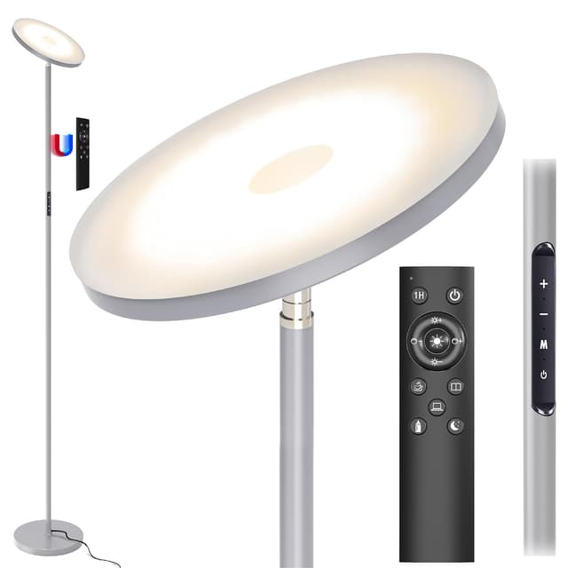 Modlicht 30W Deckenfluter LED Dimmbar Grau, 3330lm Stehlampe LED mit Fernbedienung&Touch Steuerung, Stehleuchte Wohnzimmer mit 4 Farbtemperatur, 1H Timer, Moderne Standleuchten für Schlafzimmer, Büro 30w Deckenfluter Led Grau