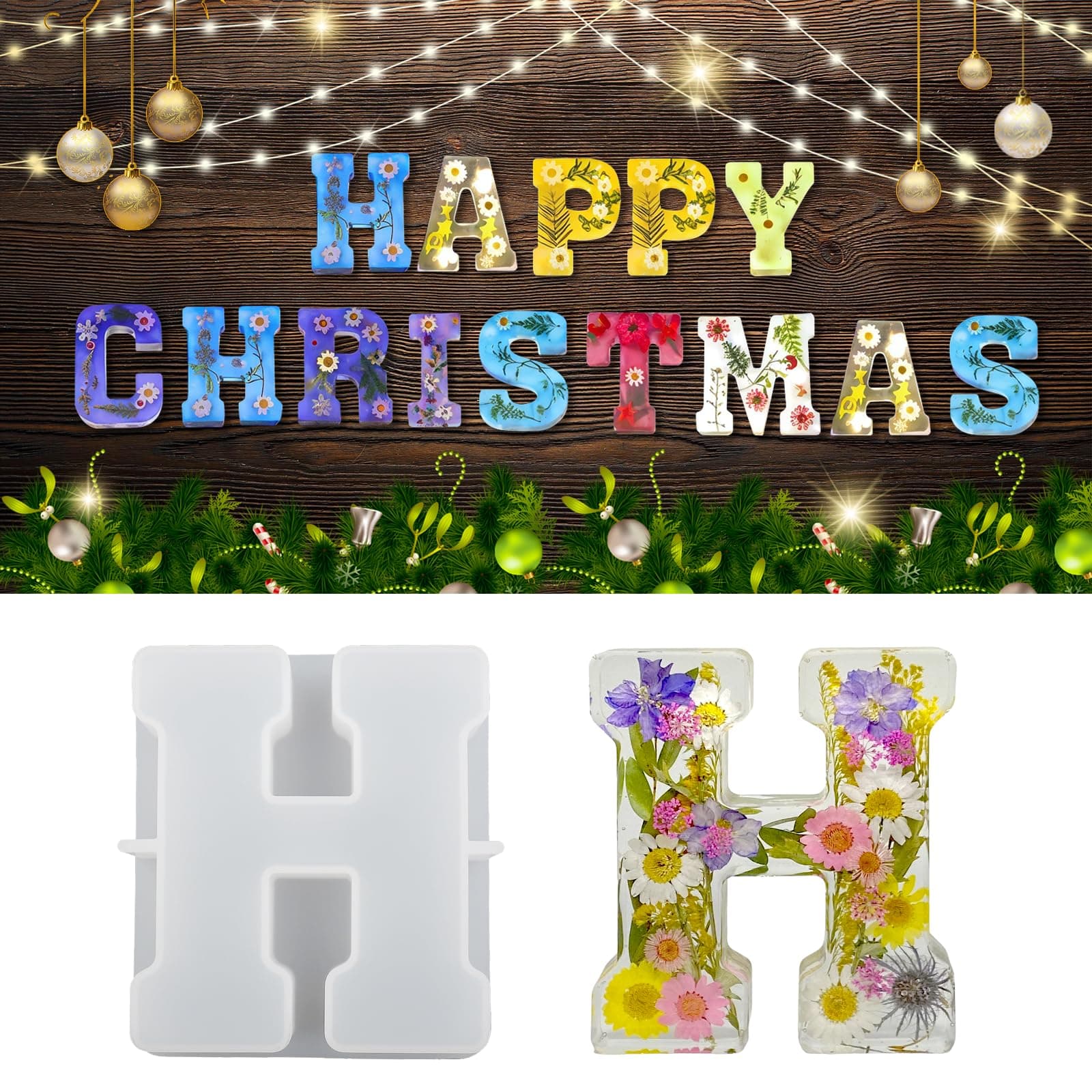 wikimo Silikonform Buchstaben Groß, 18 cm/7 inch Epoxidharz Formen für 3D-Alphabet, Silikonform GießForm für Geburtstag Hochzeit Party Weihnachten Kunst Basteln Ornamente（H）