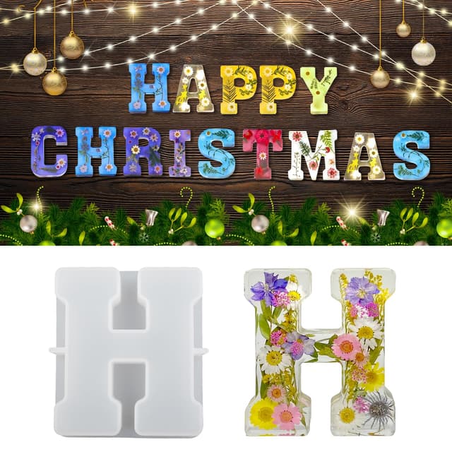wikimo Silikonform Buchstaben Groß, 18 cm/7 inch Epoxidharz Formen für 3D-Alphabet, Silikonform GießForm für Geburtstag Hochzeit Party Weihnachten Kunst Basteln Ornamente（H）