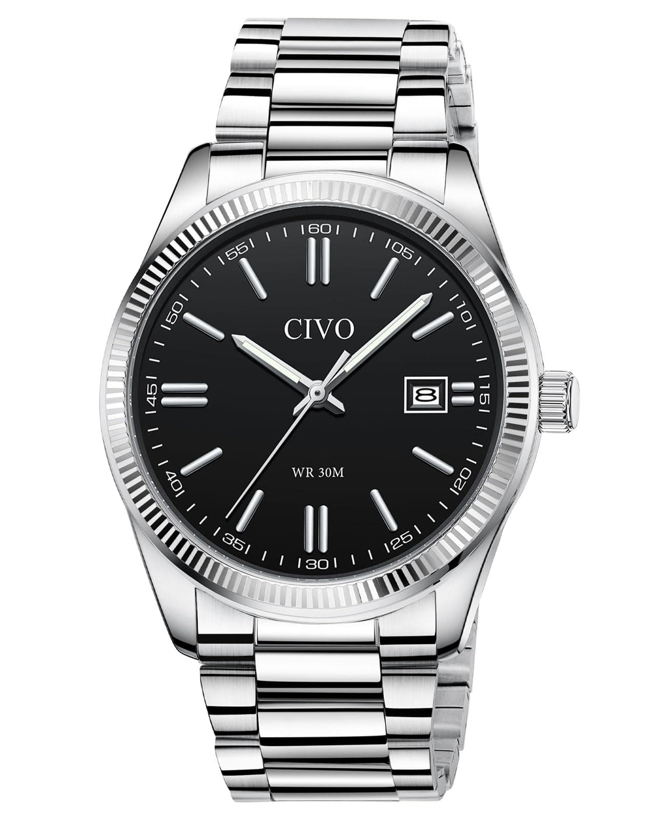 CIVO Herren Uhr Edelstahl Armbanduhr Einfach Business Wasserdicht Uhren für Männer Analog Quarz Herrenuhr mit Leuchtend Datum Schwarz 8349