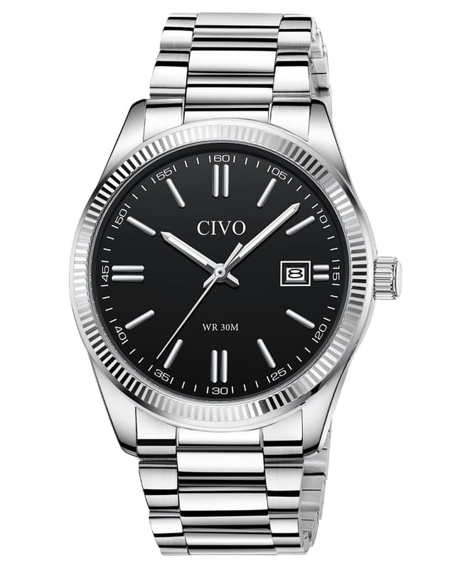 CIVO Herren Uhr Edelstahl Armbanduhr Einfach Business Wasserdicht Uhren für Männer Analog Quarz Herrenuhr mit Leuchtend Datum Schwarz 8349