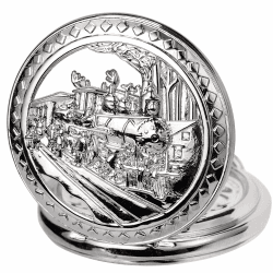 ManChDa Taschenuhr - Pocket Uhren Spezielle 3D Zug Eisenbahn Dampflokomotive Abdeckung Antike Steampunk Taschenuhr und Kette Quarz Vintage Fob Uhr für Herren Geschenk Box A-f. Silber, Weiß
