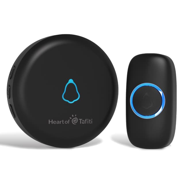 Heart of Tafiti Funkklingel Set, IP55 Wasserdicht, Haustürklingel Kit mit 1 Plug-In-Empfänger und 1 Sender, LED-Blitz, Schwarz White