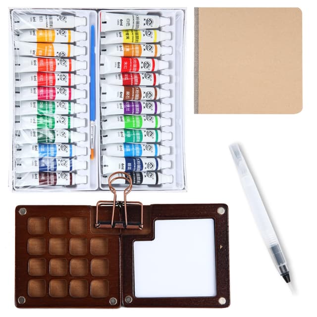 LgowithU Mini Aquarell Travel Set, 24 Farben x 6ml Tuben Wasserfarben Palette, Skizzenbuch Palette Set, Tragbares Mini-Aquarell-Paletten für Künstler, Hobbymaler, Anfänger und Studenten(15 Gitter) 15 Gitter(S)