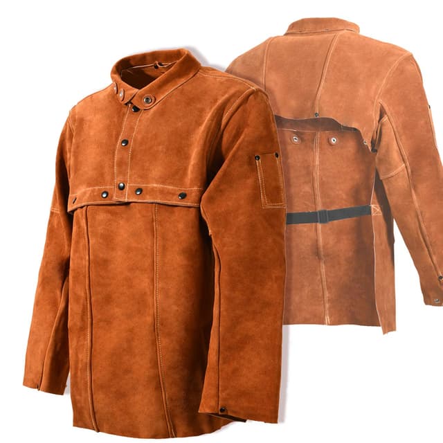 LeaSeek Leder Schweißjacke, Flammbeständige Hochleistungs-Split Rindsleder Leder Offene Zurück Schweißer Jacke für Männer & Frauen