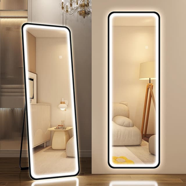 STARLEAD Ganzkörperspiegel-mit-Beleuchtung 150x50cm, LED-Standspiegel-mit 3 Lichtfarben Dimmbar, Wandspiegel-Groß mit Touch-Schalter, Memory-Funktion, HD Hartglas, Rechteckig Spiegel-Schwarz-Rahmen 150L x 50B cm D3015 Schwarz (3 Lichtfarben & Dimmbar & Hd