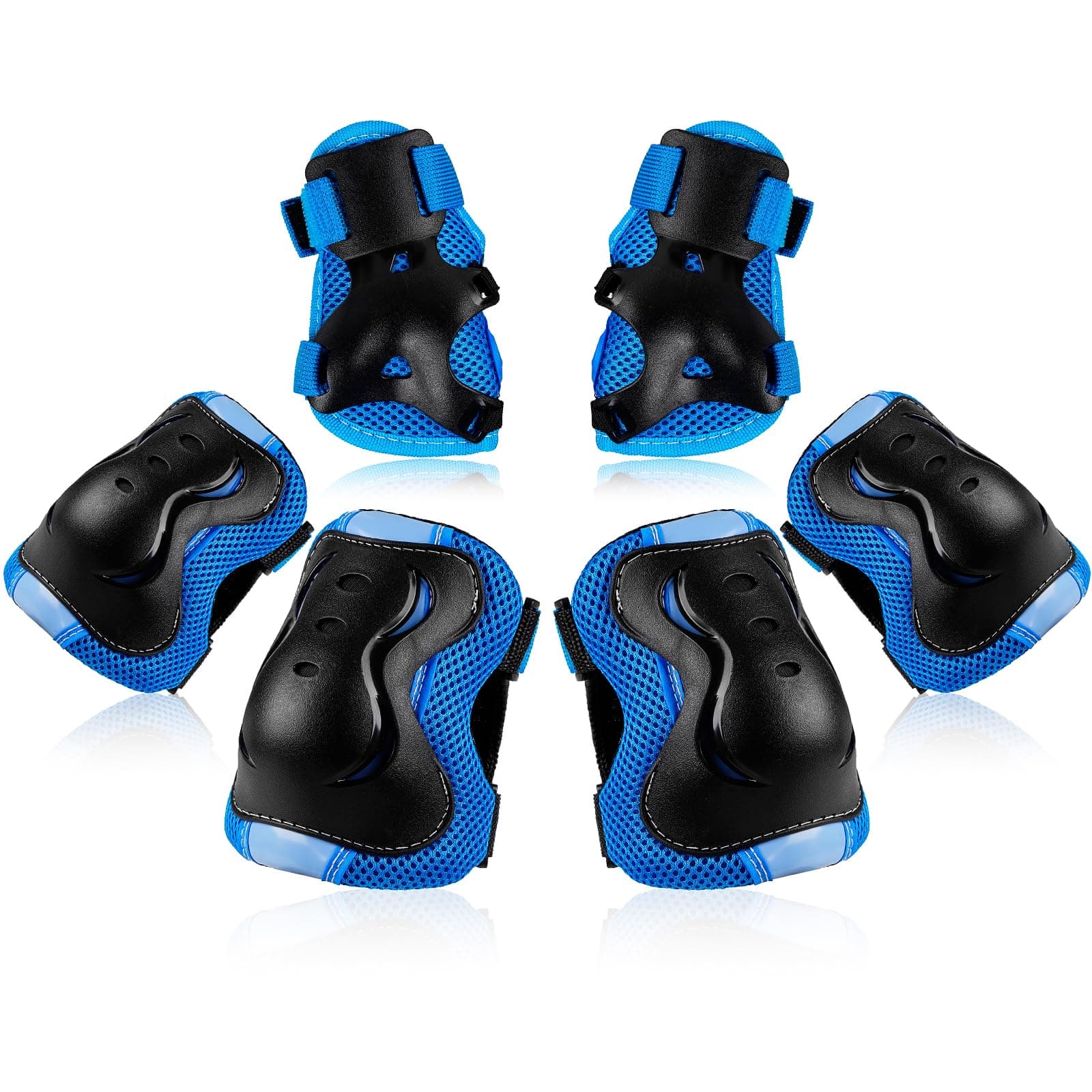 BOSONER Knieschoner Kinder Schoner Inliner Protektoren Schützer Inline Skates Knie Und Ellenbogenschützer Knieschützer Skateboard Rollschuhe CC Schwarz/Blau S(3-8 Jahren)