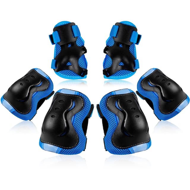 BOSONER Knieschoner Kinder Schoner Inliner Protektoren Schützer Inline Skates Knie Und Ellenbogenschützer Knieschützer Skateboard Rollschuhe CC Schwarz/Blau S(3-8 Jahren)