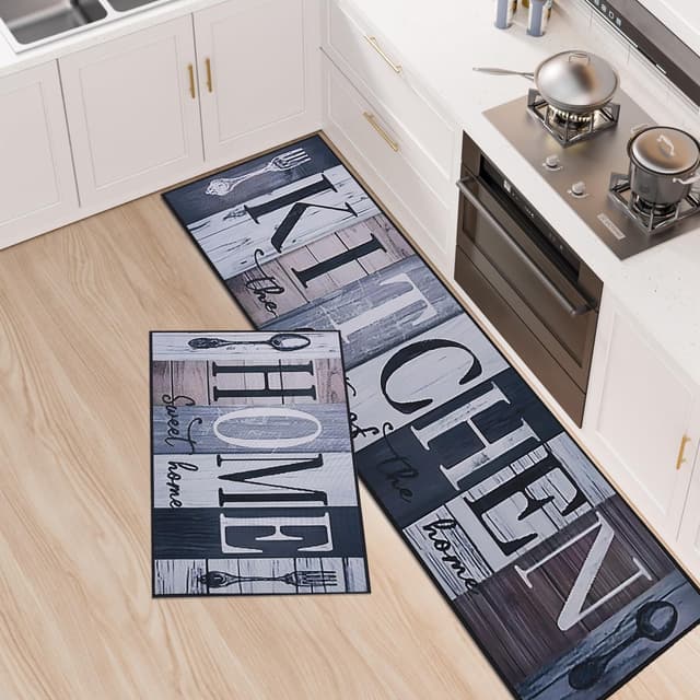 LY4U Küchenteppich Set, 2 Teiliges Rutschfestes und Ermüdungsfreies Küchenmatten Set, Waschbare Küchenbodenmatte, Stehmatten für die Heimdekoration im Büro Grau 50x80cm+50x150cm