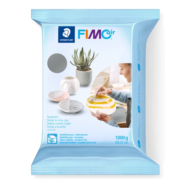 STAEDTLER lufttrocknende Modelliermasse FIMO air, grau, sofort gebrauchsfähig, kein Brennvorgang notwendig, 1000g, angenehme Haptik, klebt nicht, mind. 95% natürliche Rohstoffe, 8101-80 Standard grau