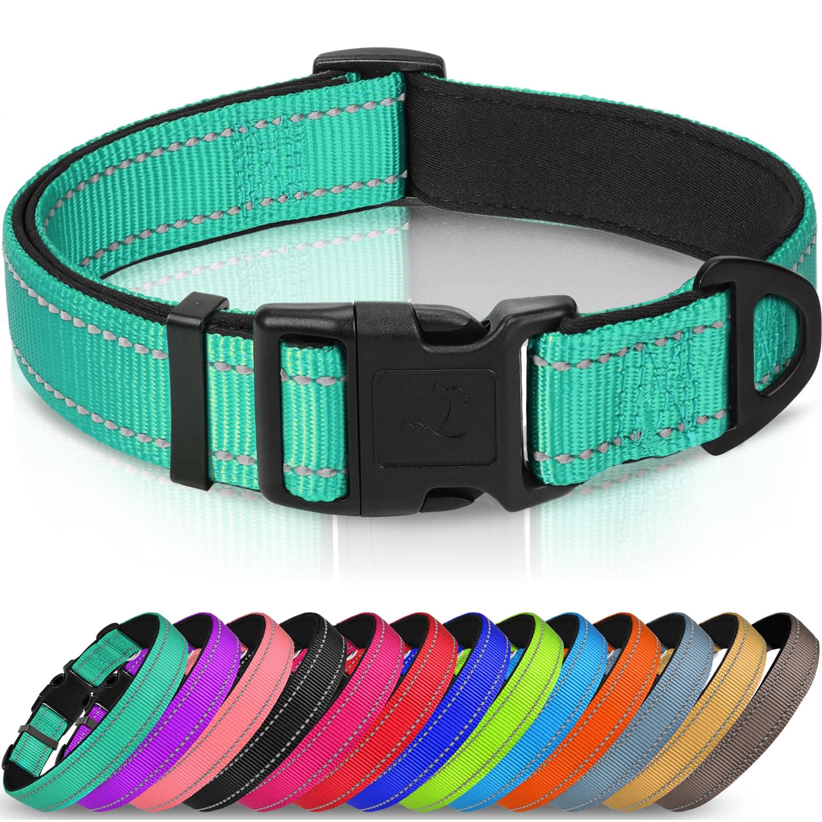 Joytale Halsband Hund, Gepolstertes Hundehalsband Breit aus Neopren Nylon Hundehalsband Verstellbar für Kleine Hunde, Weich und Reflektierend Hundehalsbänder, S, Türkis S (1er Pack) Türkis