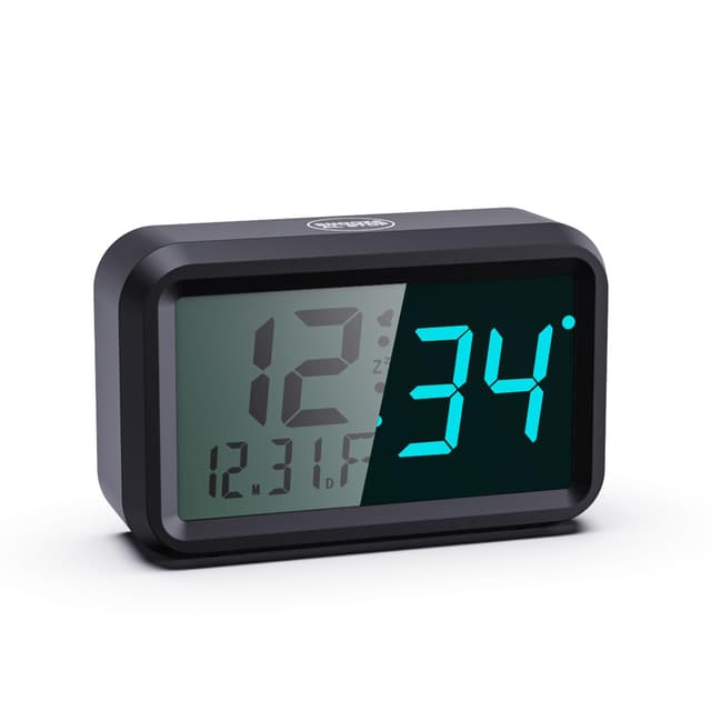 Timegyro LED Digitaluhr batteriebetrieben, Wecker für Schlafzimmer, LED/LCD-Display umschaltbar, LCD-AnzeigeZeit, Monat, Tag und Temperatur, Zwei LED-Helligkeitsstufen,12/24Hr, Snooze Schwarz-blau