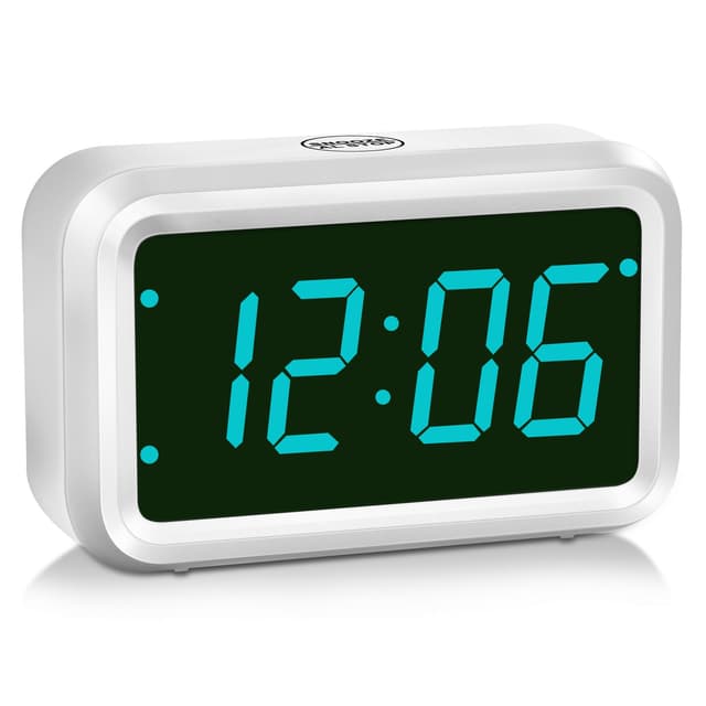 Timegyro LED Digitaluhr batteriebetrieben, Wecker für Schlafzimmer, LED/LCD-Anzeige schaltbar, Zwei LED-Helligkeitsstufen, 12/24Hr, Snooze Weiß-blaue