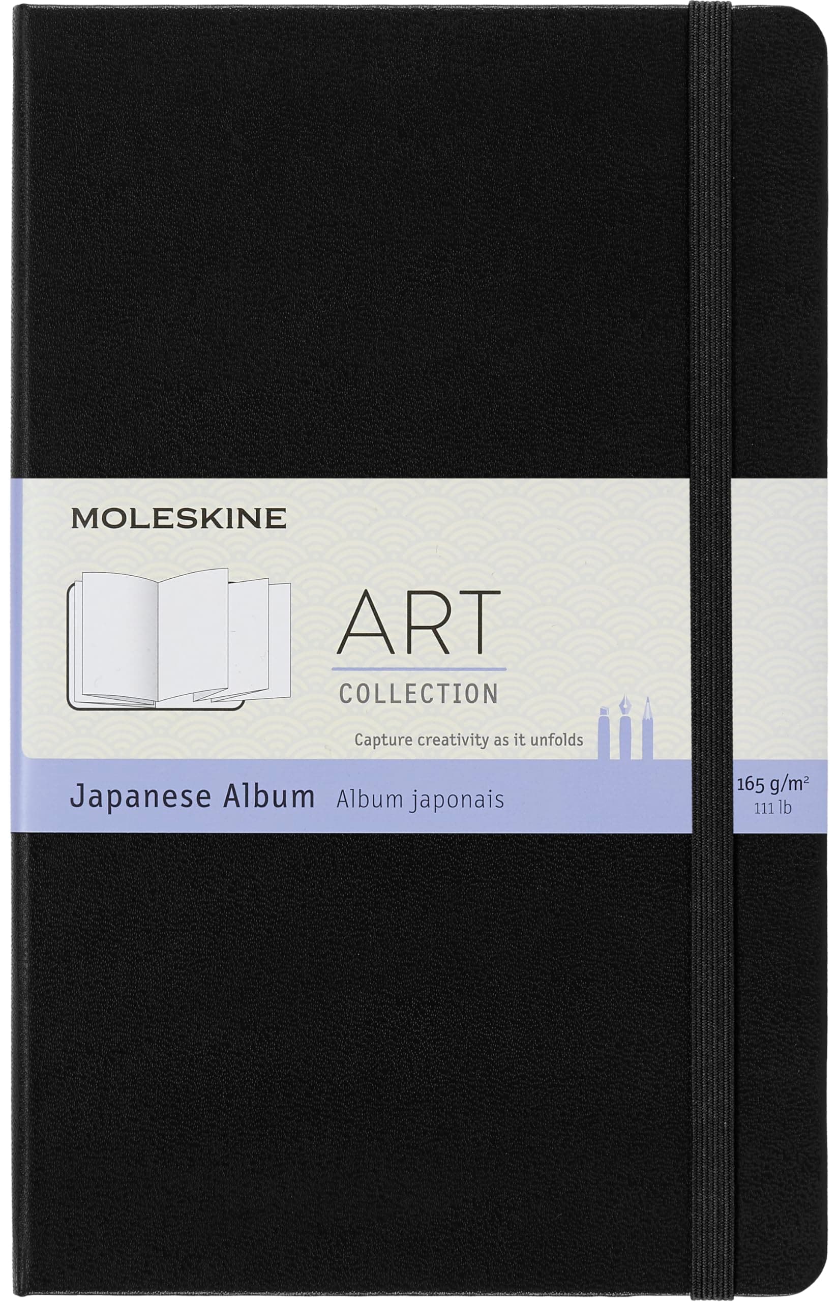 Moleskine Art Collection, Japanisches Album, Skizzenbuch mit Hardcover, Papier geeignet für Stifte, Pastelle und Zeichenkohle, Großformat 13 x 21 cm, 48 Seiten) schwarz Large