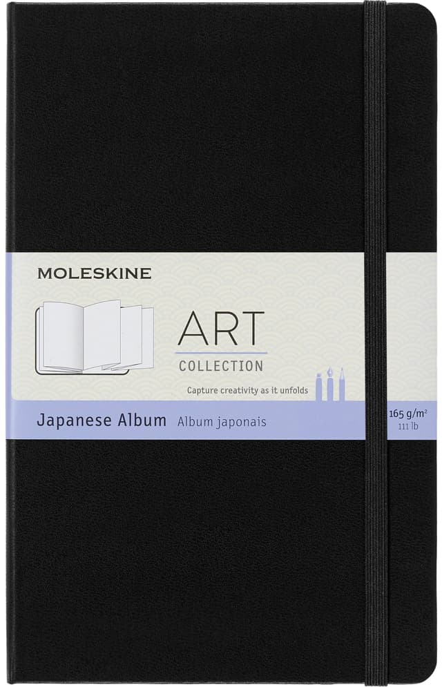 Moleskine Art Collection, Japanisches Album, Skizzenbuch mit Hardcover, Papier geeignet für Stifte, Pastelle und Zeichenkohle, Großformat 13 x 21 cm, 48 Seiten) schwarz Large