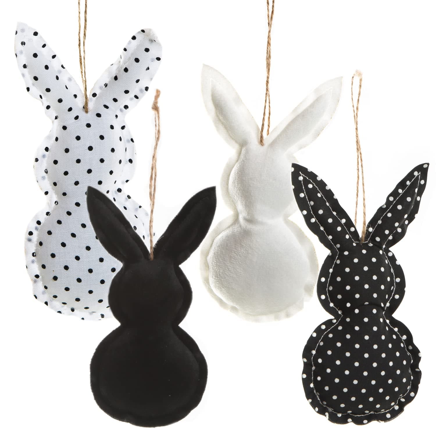 Logbuch-Verlag 4 Osteranhänger Hasen mit Schnur zum Aufhängen Deko Ostern Osterhasen schwarz weiß 15 cm gepunktet Geschenk Motiv 2