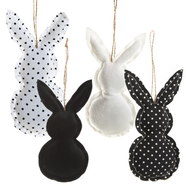Logbuch-Verlag 4 Osteranhänger Hasen mit Schnur zum Aufhängen Deko Ostern Osterhasen schwarz weiß 15 cm gepunktet Geschenk Motiv 2