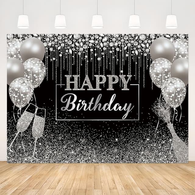 APROPHIC Schwarz Geburtstag Banner Fotohintergrund Glitzer Ballon Geschenk Diamant Geburtstagsbanner Fotografie Hintergrund Happy Birthday Banner Hintergrund Deko 2.1 x 1.5 m