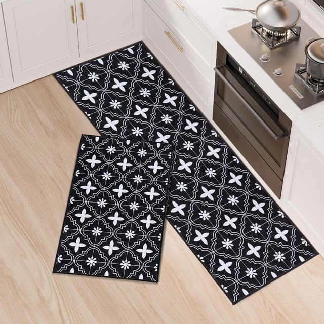 LY4U Küchenläufer rutschfest, 2 Stück Küche Matte Set, Waschbar Absorbierende Küche Teppiche, Dauerhafte Läufer Teppiche für Küche, Wäscherei, Schlafzimmer, (43x75cm+43x120cm, Schwarz) Schwarz 43x75cm+43x120cm
