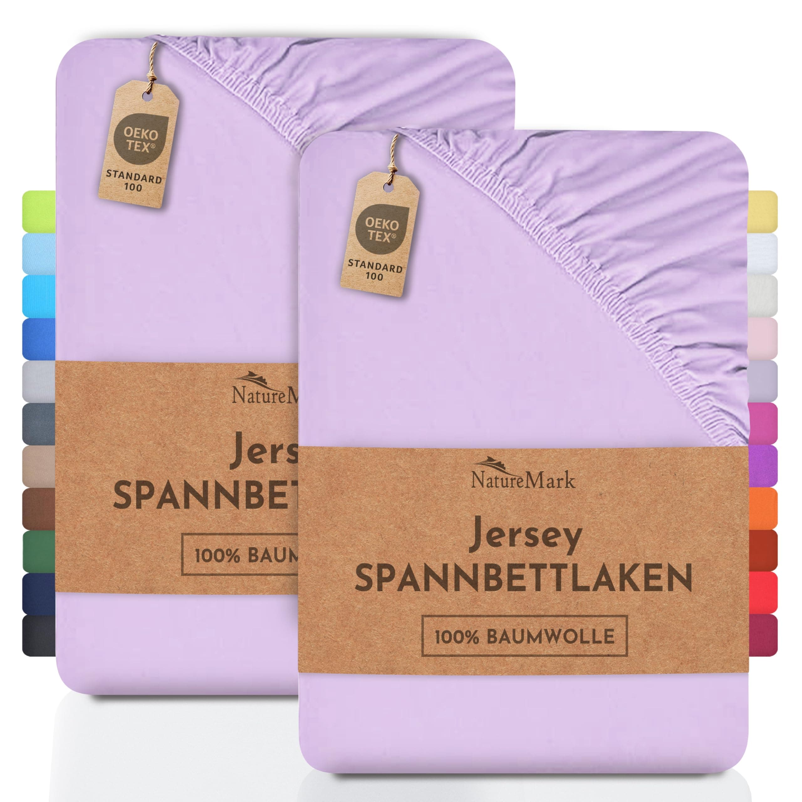 NatureMark 2er Pack Kinder Jersey Spannbettlaken, Spannbetttuch 100% Baumwolle in vielen Größen und Farben MARKENQUALITÄT ÖKOTEX Standard 100 | 70x140 cm - Flieder/Lavendel Flieder / Lavendel 2er Pack 70x140 cm Kinder