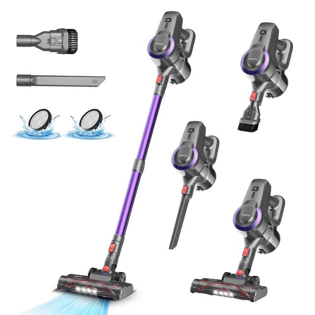 Akku Staubsauger, 25000Pa/175W/50Min Staubsauger Kabellos, Anti-Tangle-Bürste und Selbststehend, Ultraleichter Handstaubsauger akku vacuum cleaner Stielstaubsauger für Teppichen, Hartboden, Tierhaare ‎hellviolett