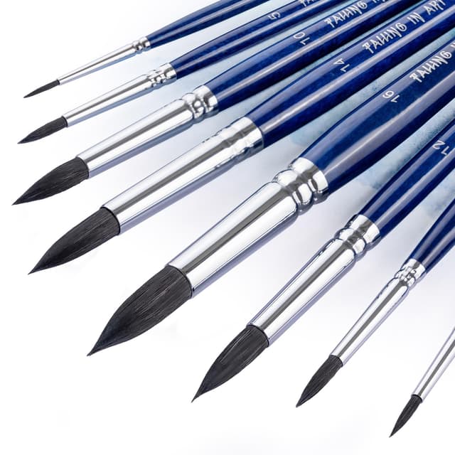 COOZEE Professional Pinsel Set, 8 Stück Runde Spitze Pinselset, Holzgriff Künstler Pinsel aus Natürlichem Eichhörnchenhaar Perfekt für Aquarell Malerei (Blauer Griff)