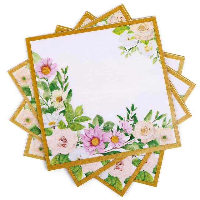 GWHOLE 25 Stück Servietten Blumen 3-lagig Papierservietten 33 x 33 cm Bunt für Geburtstage, Partys, Hochzeiten, Taufe, Kommunion und Feiern