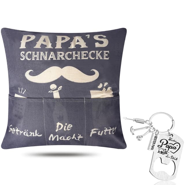 Papa Geschenk, Geschenke für Papa, Kissenbezug 45 * 45cm mit Flaschenöffner-Schlüsselanhänger und 3 Taschen, Geschenke für Männer, Weihnachten Vatertagsgeschenk Ideen Doppelseitige Zierkissenbezüge