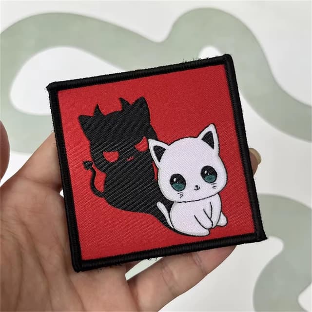 Niedliche Katzen Patches Klett Stickerei auf Kleidung Verschluss, Lustige Böse Katze Patches Taktische Rucksack Aufkleber Moral Abzeichen