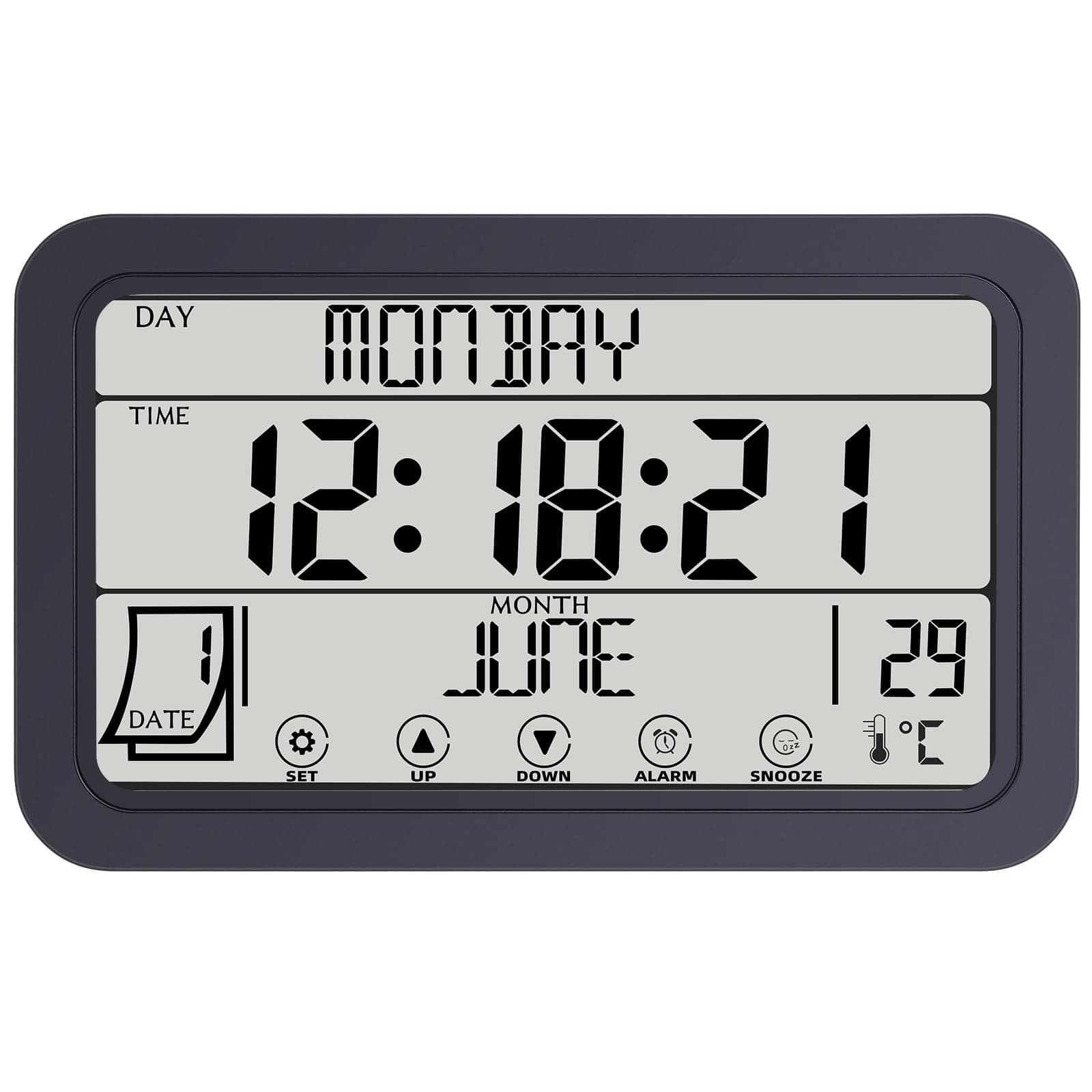 Fuloon Digitale Wanduhr, Touchscreen Digitaluhr mit Temperaturanzeige, Datum, Wochentag, LED Wecker Digital Uhr für Desktop oder Wand