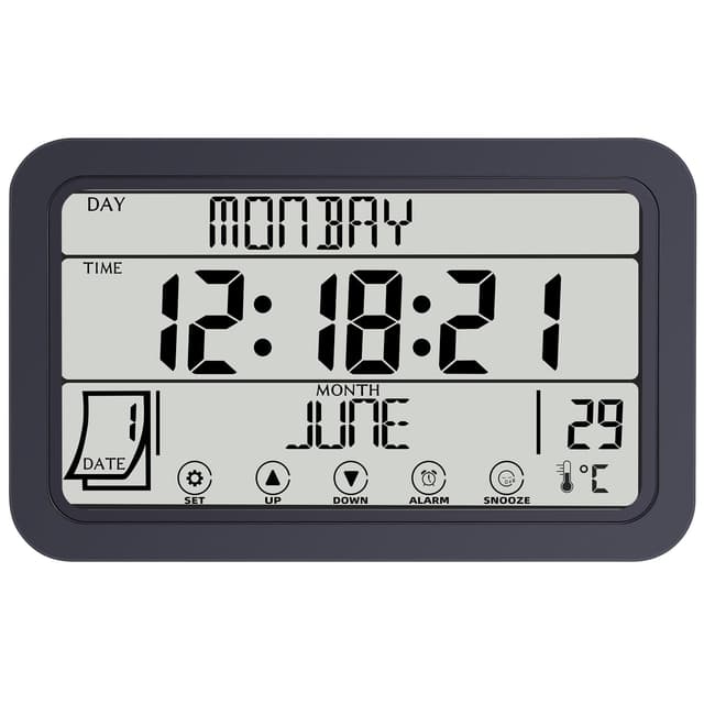 Fuloon Digitale Wanduhr, Touchscreen Digitaluhr mit Temperaturanzeige, Datum, Wochentag, LED Wecker Digital Uhr für Desktop oder Wand