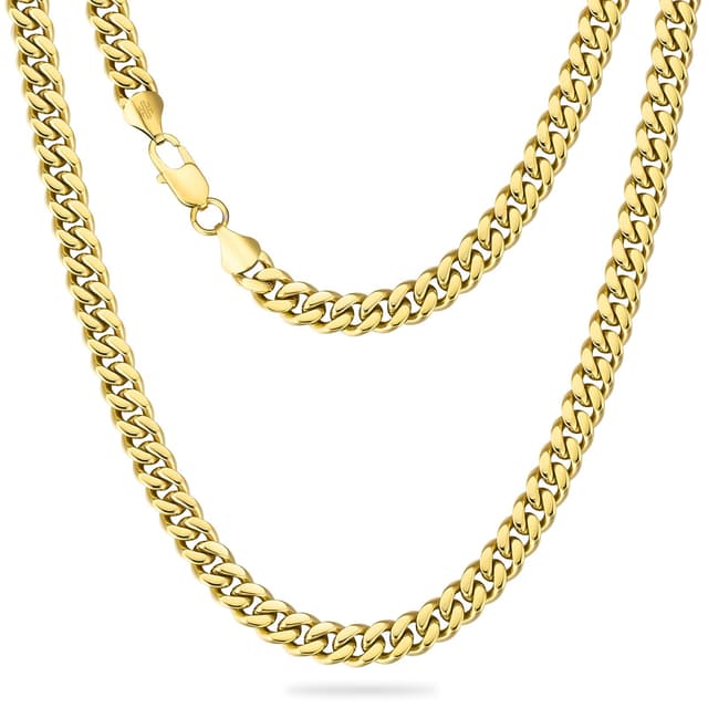 KRKC&CO Männer Halskette, 5/7/8/9/10mm Herren Edelstahl Panzerkette mit Diamantschliff, 14K Vergoldet Cuban Chain Goldkette, Nickelfrei Silberkette, Geburtstag Geschenk, [Länge 46-66cm]