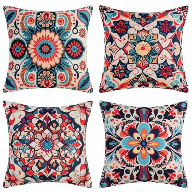 DakTou Kissenbezug 50x50 Boho 4er Set Retro Bohemian Leinen Outdoor Sofakissen Kissenbezüge Bunten Ethno Mandala Geometrische Floral Kissenhülle für Schlafzimmer Wohnzimmer Zuhause 4er Set Beige 50 x 50 cm, 4 Stück