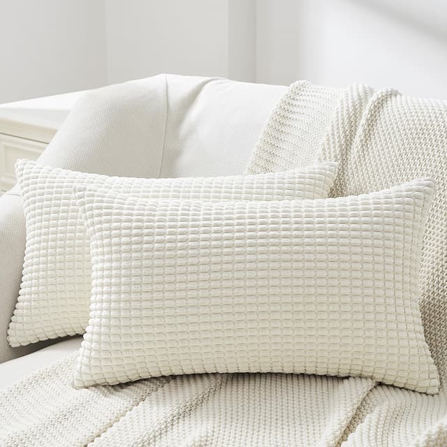 Topfinel Kissenbezug 30x50 Creme Kordsamt 2er Set Maiskorn Muster Kissenbezüge Kissenhülle Dekokissen Sofakissen Nackenkissen Kopfkissen Couchkissen Dekokissen Zierkissenbezug 50 x 30 cm, 2 Stück Beige